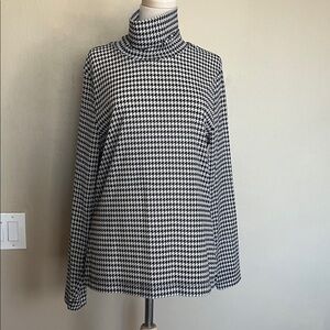White House Black Market Black and White Houndstooth sheer Turtleneck